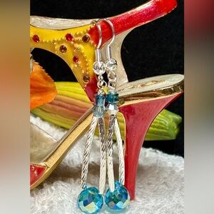 Artisan Silver and Blue Crystal Earrings